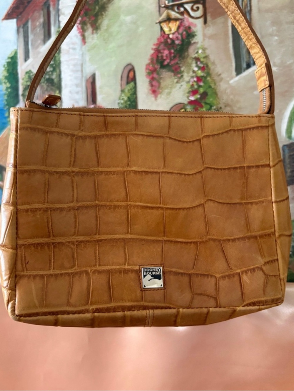 Dooney & Bourke Croc-MINI Embossed Tan Shoulder Bag